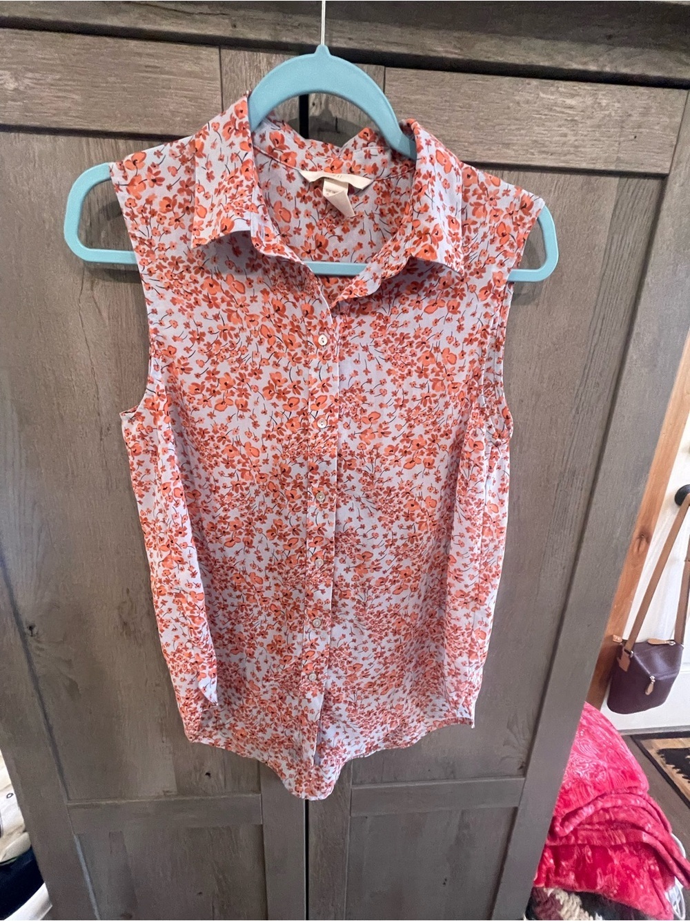 H&M Orange Floral Button-Down Blouse on White